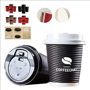 12oz Insulated Kraft Ripple Disposable Coffee Cups With Lids